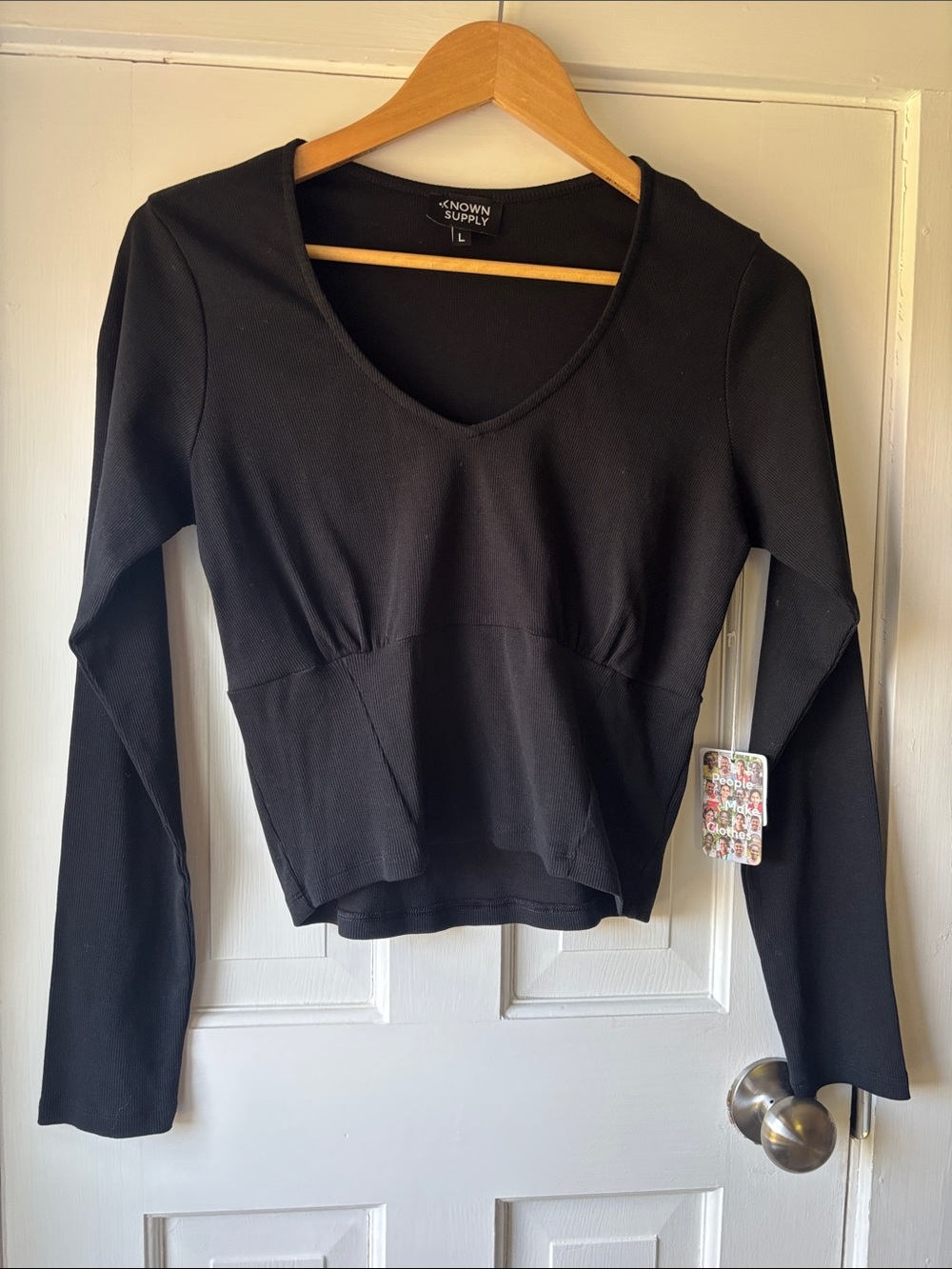 Known Supply Long-Sleeve V-Neck Black Women's Top Size L